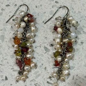 Elegant Pearl and Gemstone Dangle Earrings